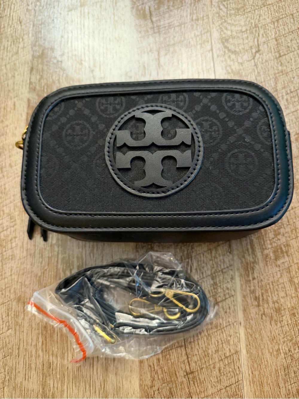 Tory Burch Black Logo Crossbody Phone Pouch with Detachable Strap